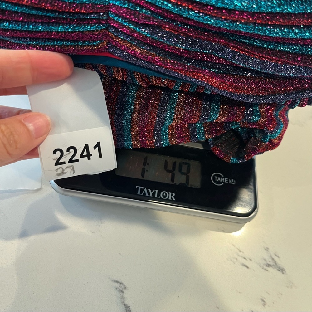 2741 Jonathan Simkhai Rainbow Metallic Pleated Long Sleeve V-Neck Party Gown 4 - Picture 9 of 9